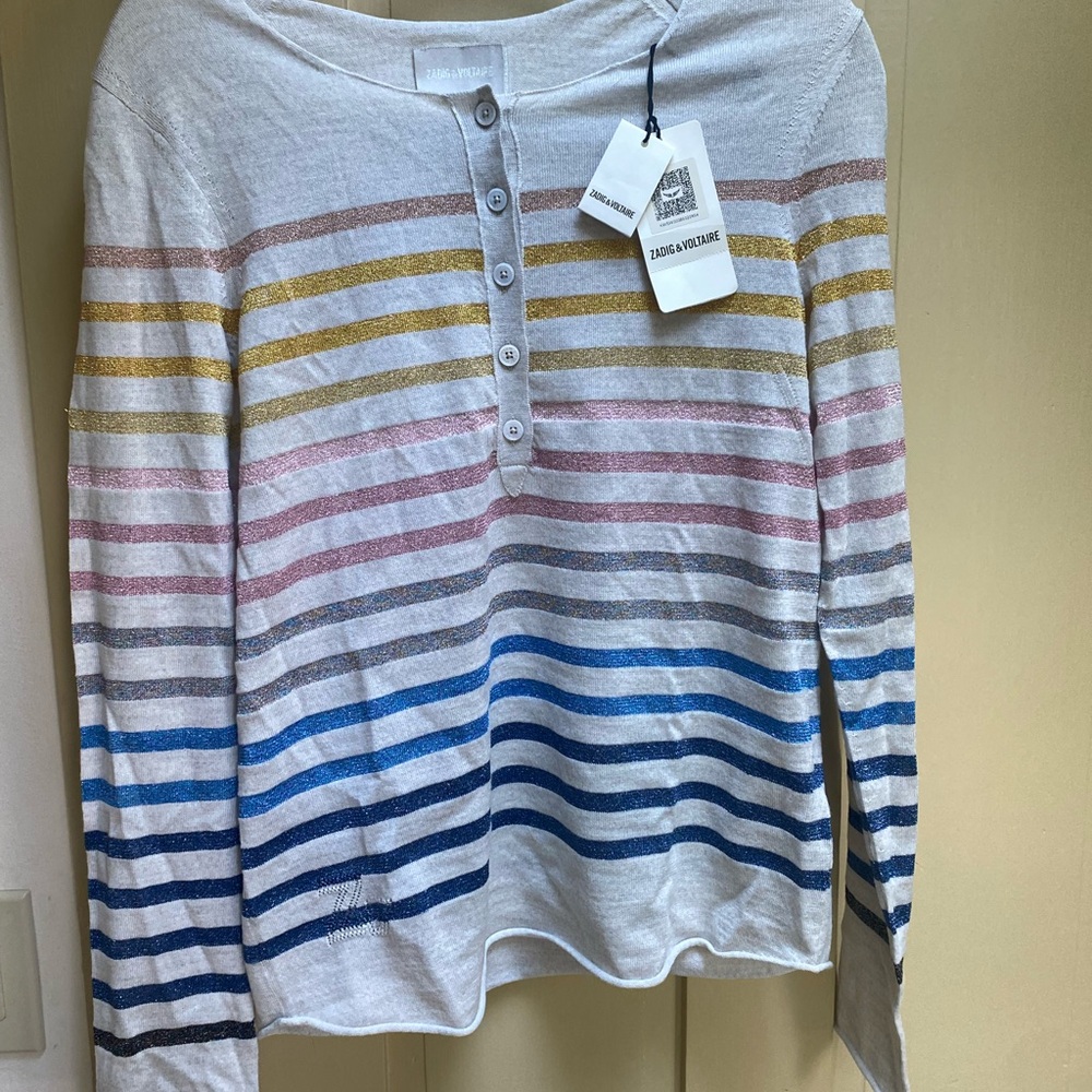 Zadig & Voltaire Multicolor Striped V-Neck Sweater - Picture 3 of 5
